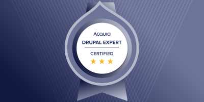 Digital graphic of Triple Certified Drupal Expert badge, the new name that replaces the old certification title of "Grand Master" 