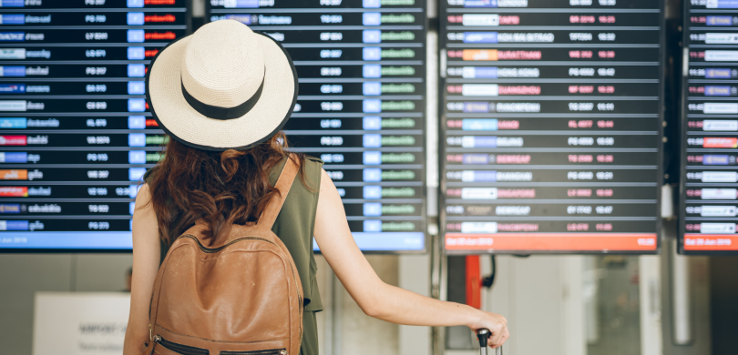 Woman in airport lobby