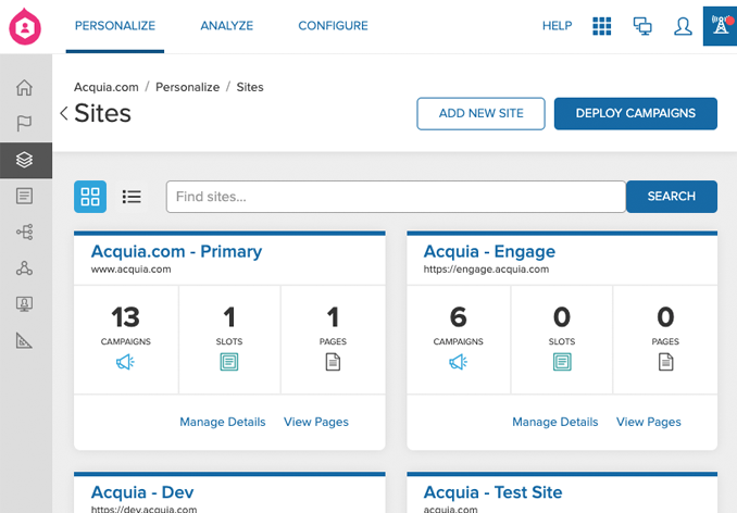 Personalization - Sites Dashboard