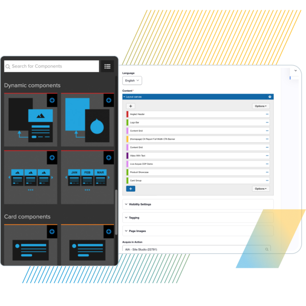 Overlapping screenshots pulled from the Site Studio product interface