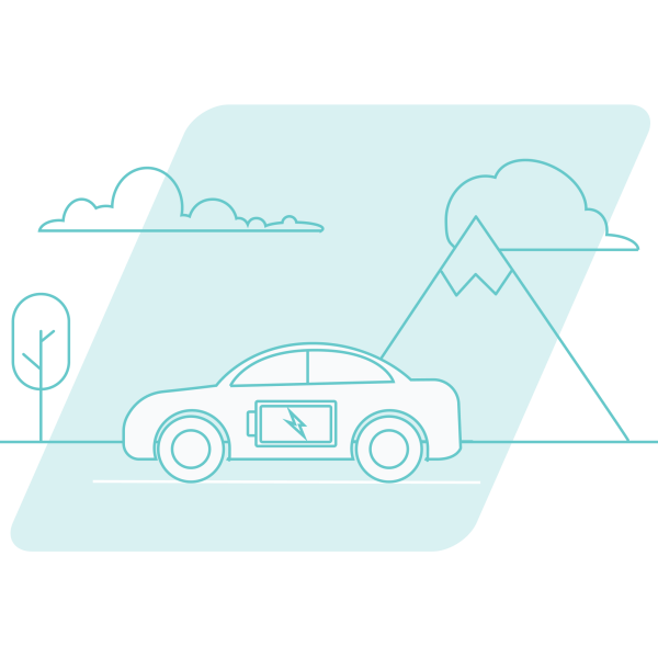 Teal Line art of electric care driving on road