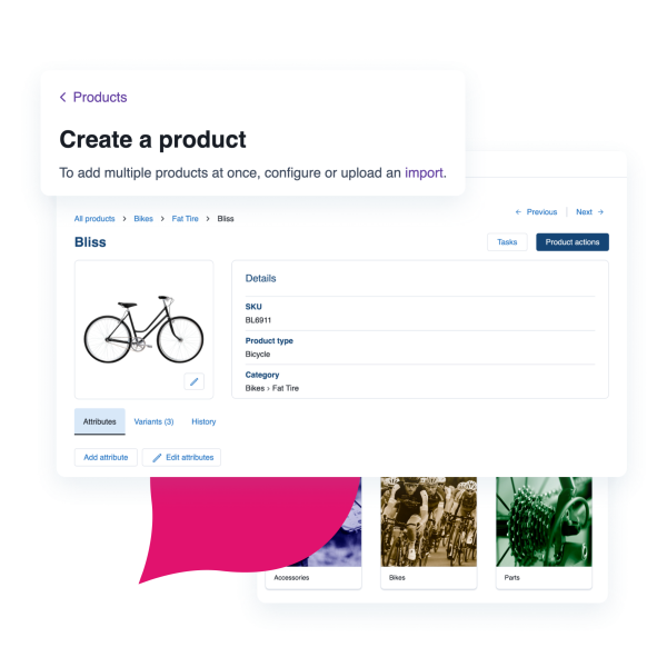 acquia dam product screenshots with a pink acquia droplet