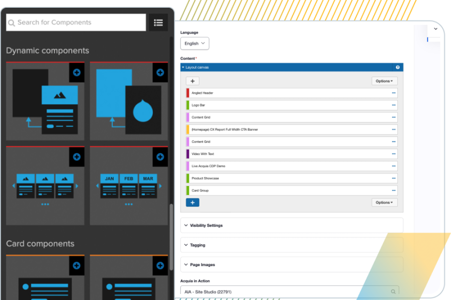 Overlapping screenshots pulled from the Site Studio product interface