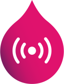 navy to pink droplet with a radio signal icon in the middle