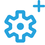 blue cog wheel with a plus sign