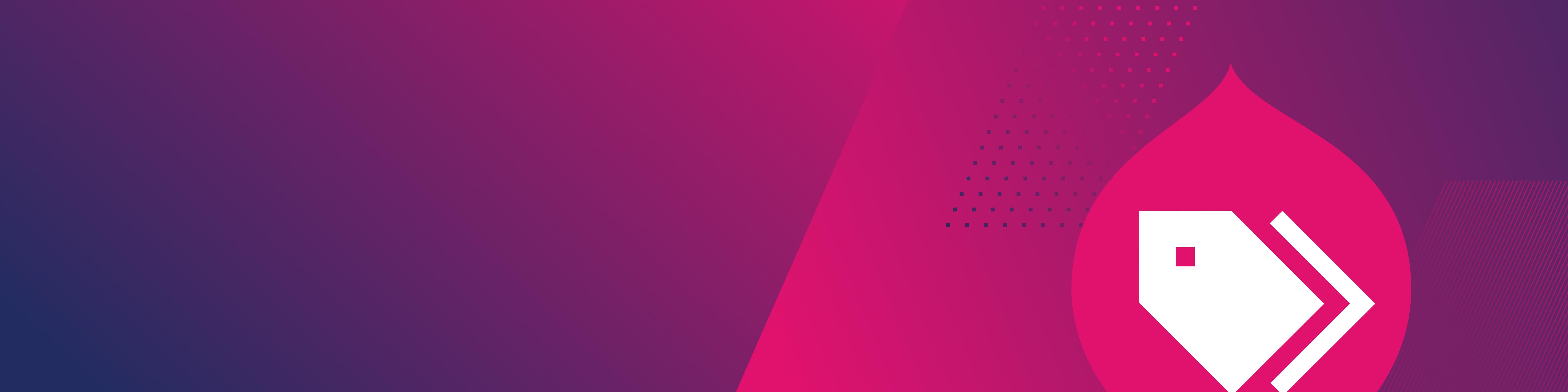 Navy to pink gradient featuring Acquia's PIM product logo