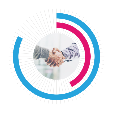 circular bar graph with hands shaking photo in the middle