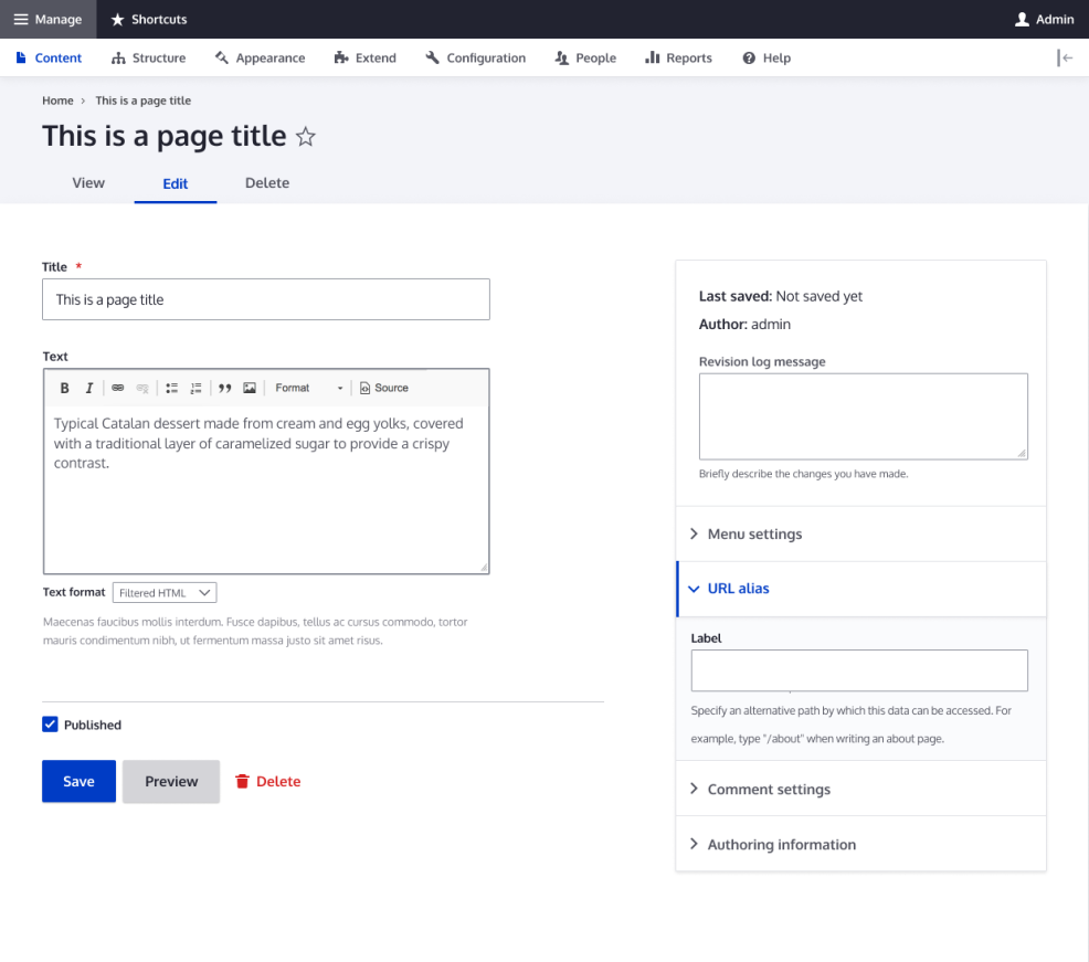Screenshot of Claro back end in Drupal 10