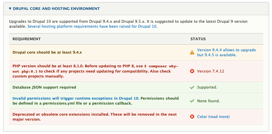 Drupal 10 update screen
