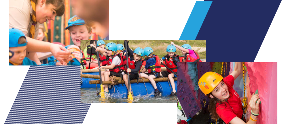 Collage of three images of children doing adventure activities